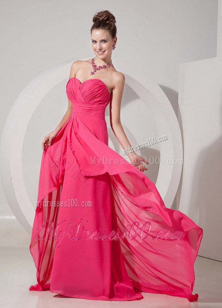 Cheap Empire Brush Train Sweetheart Prom Dress in Coral Red