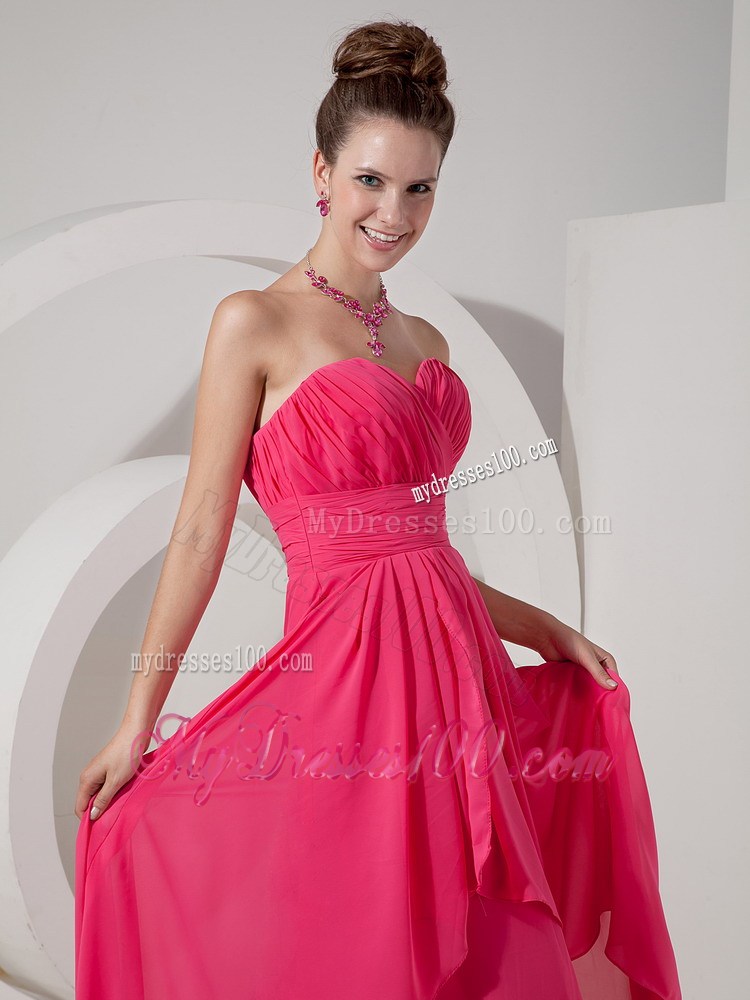 Cheap Empire Brush Train Sweetheart Prom Dress in Coral Red