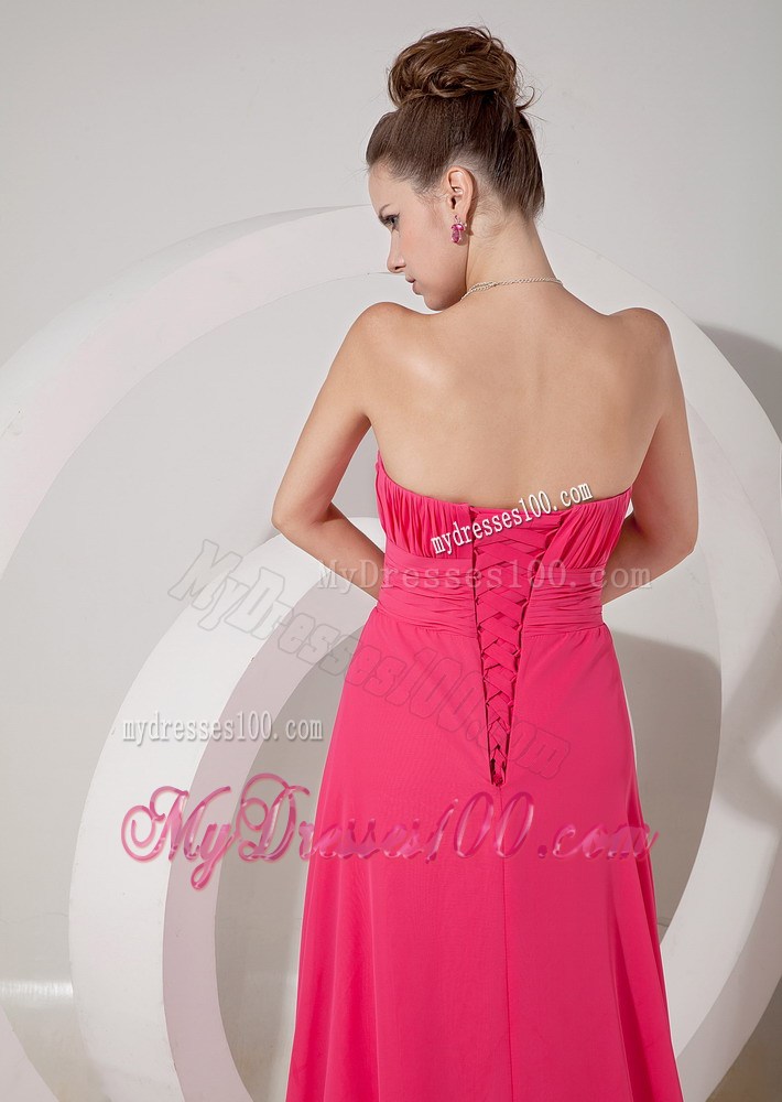 Cheap Empire Brush Train Sweetheart Prom Dress in Coral Red