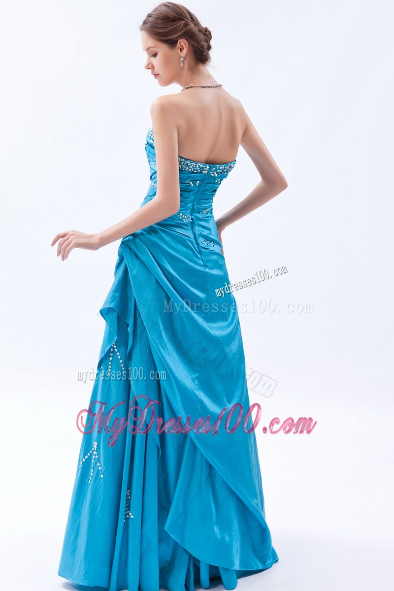 Elegant Teal Strapless Beading Long Prom Dress for 2013 Spring