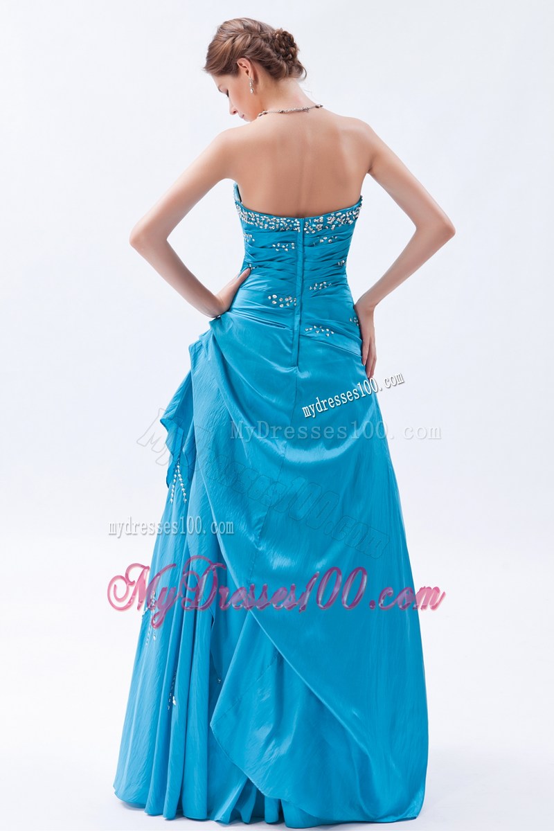 Elegant Teal Strapless Beading Long Prom Dress for 2013 Spring