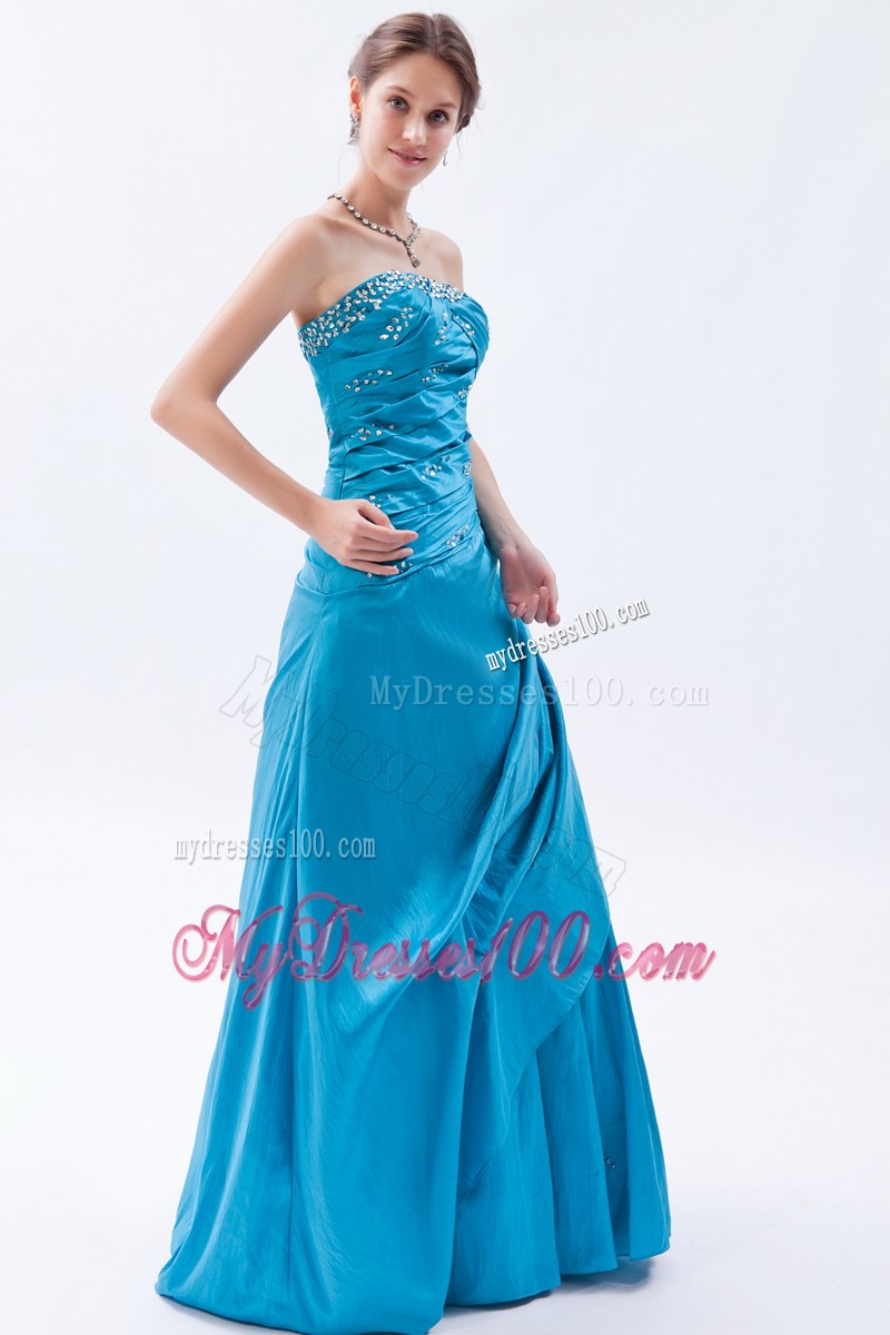 Elegant Teal Strapless Beading Long Prom Dress for 2013 Spring