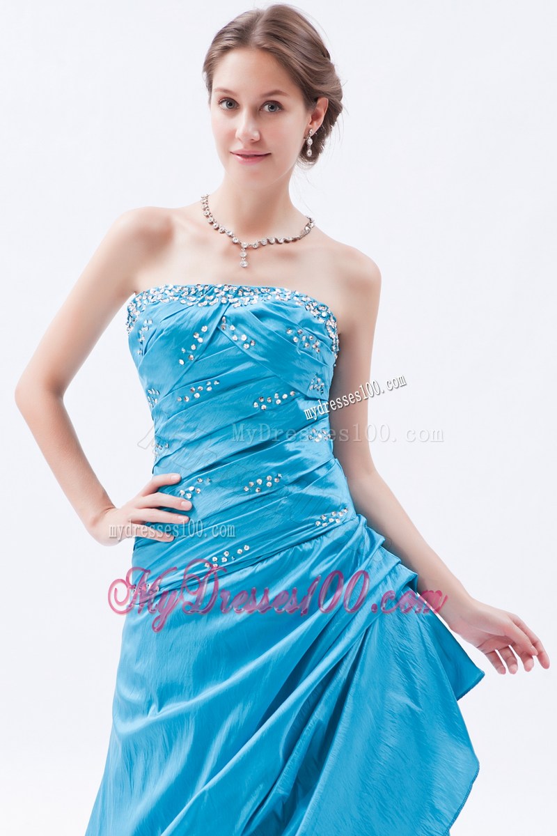 Elegant Teal Strapless Beading Long Prom Dress for 2013 Spring