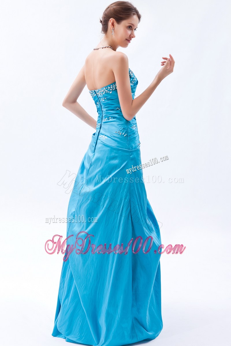 Elegant Teal Strapless Beading Long Prom Dress for 2013 Spring