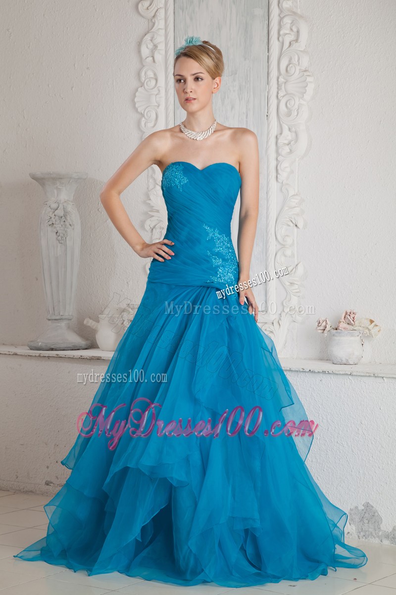 Low Price Teal Mermaid Sweetheart Prom Dress with Appliques