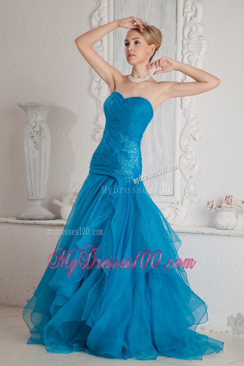 Low Price Teal Mermaid Sweetheart Prom Dress with Appliques