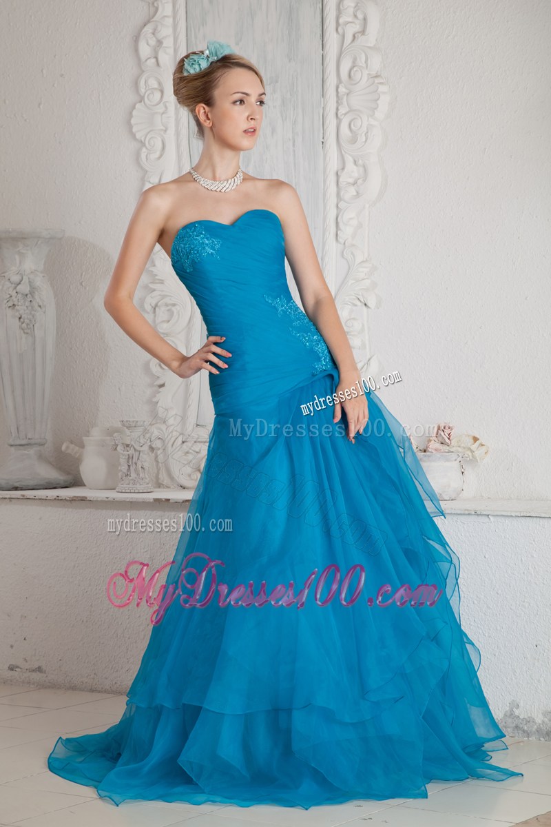Low Price Teal Mermaid Sweetheart Prom Dress with Appliques