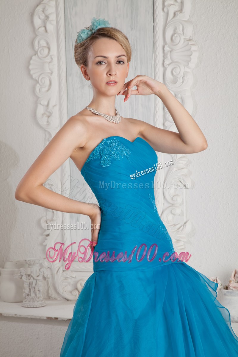 Low Price Teal Mermaid Sweetheart Prom Dress with Appliques