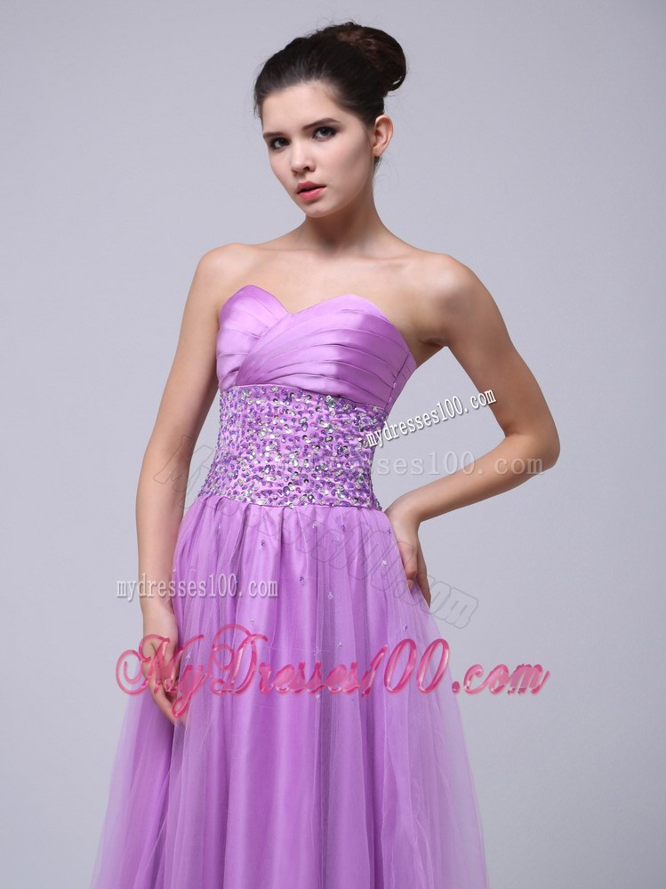 2013 Lavender Beaded Decorate and Ruche Sweetheart Prom Dress
