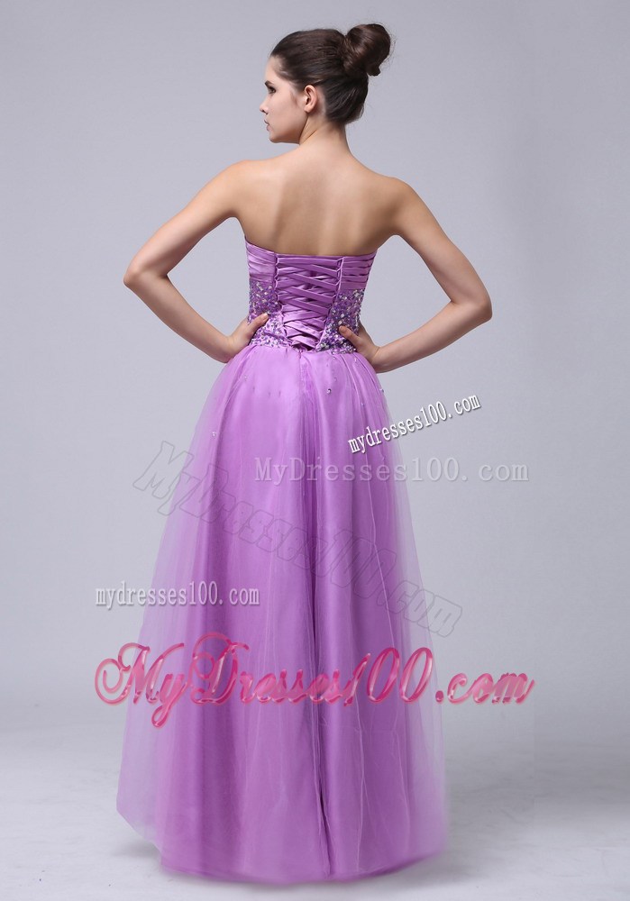 2013 Lavender Beaded Decorate and Ruche Sweetheart Prom Dress