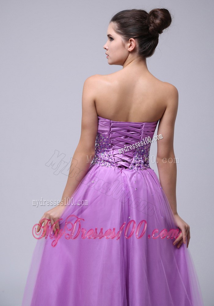 2013 Lavender Beaded Decorate and Ruche Sweetheart Prom Dress
