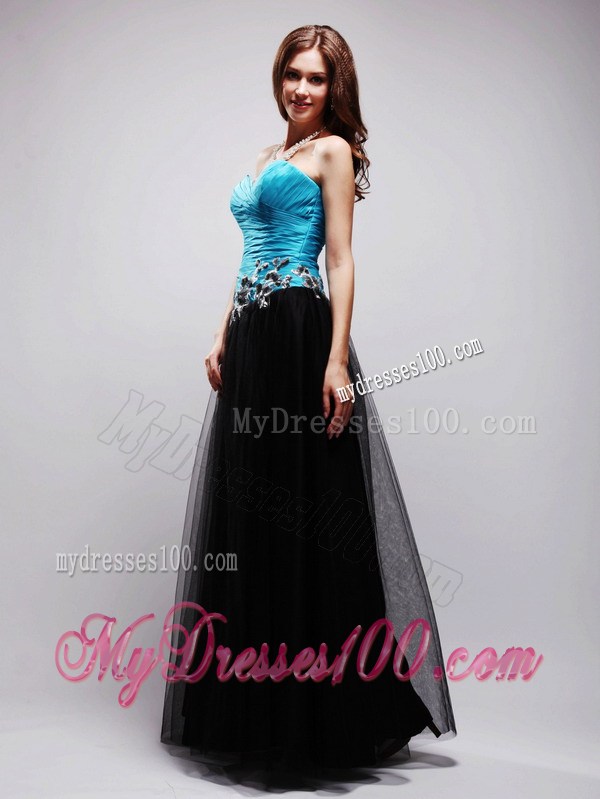Black and Blue Sweetheart Floor-length Appliques Prom Dress