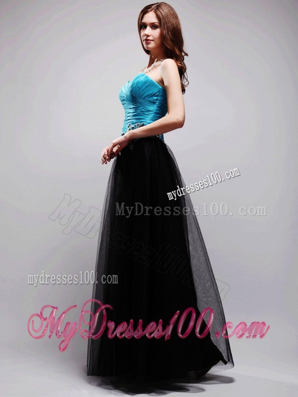 Black and Blue Sweetheart Floor-length Appliques Prom Dress