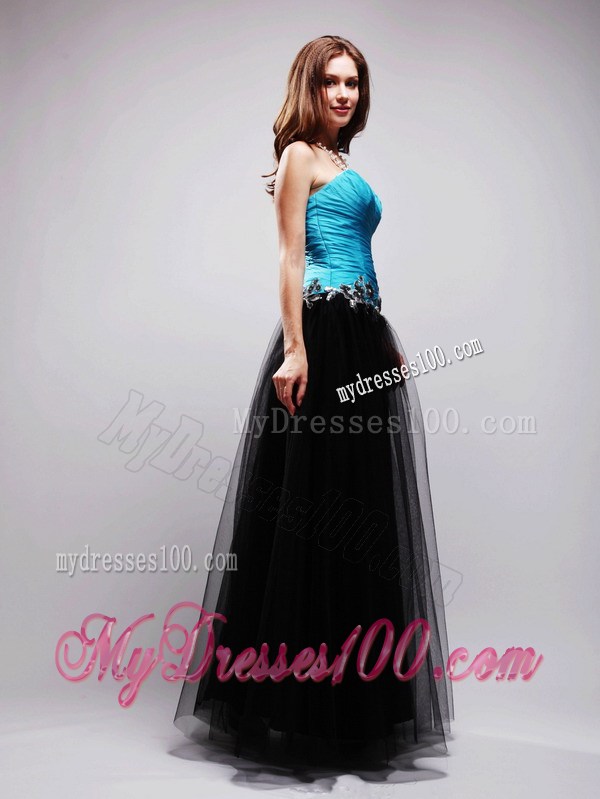 Black and Blue Sweetheart Floor-length Appliques Prom Dress