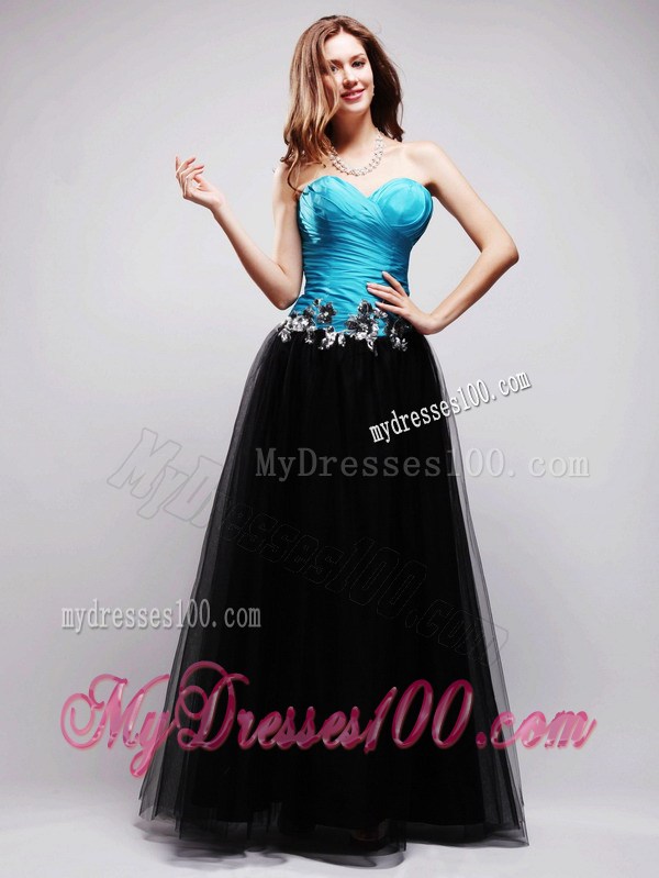 Black and Blue Sweetheart Floor-length Appliques Prom Dress