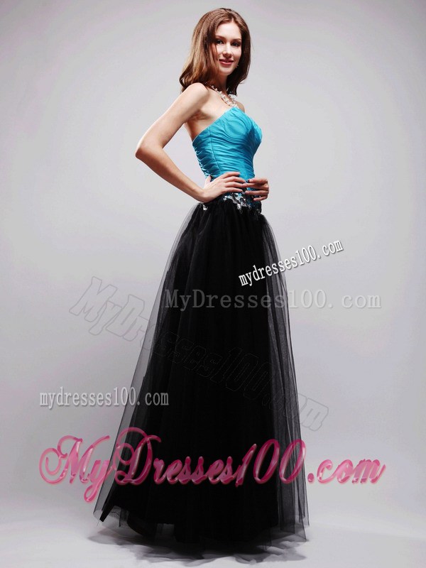 Black and Blue Sweetheart Floor-length Appliques Prom Dress