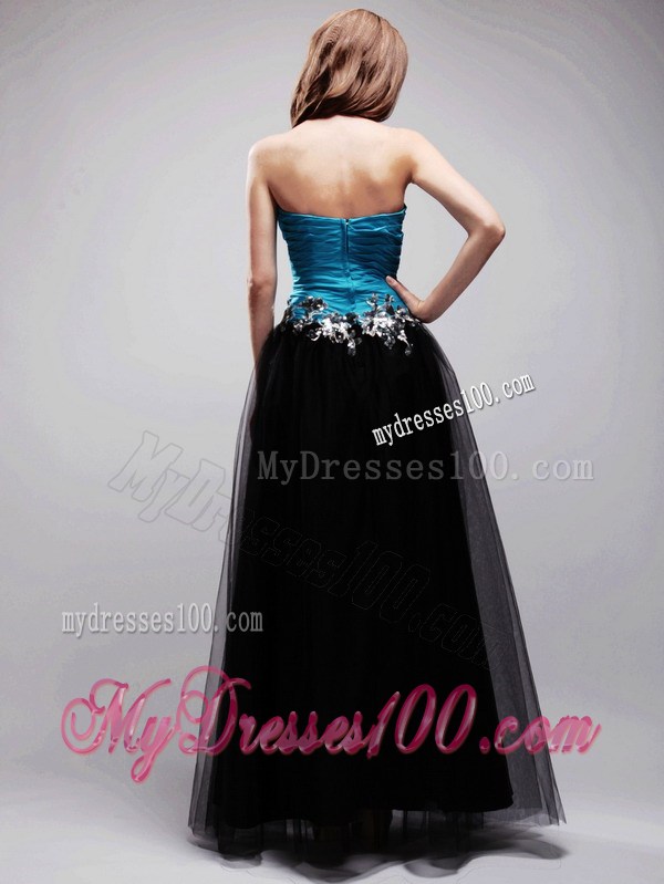 Black and Blue Sweetheart Floor-length Appliques Prom Dress
