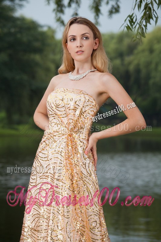 Perfect Gold Empire Strapless Sequins Prom Evening Dress