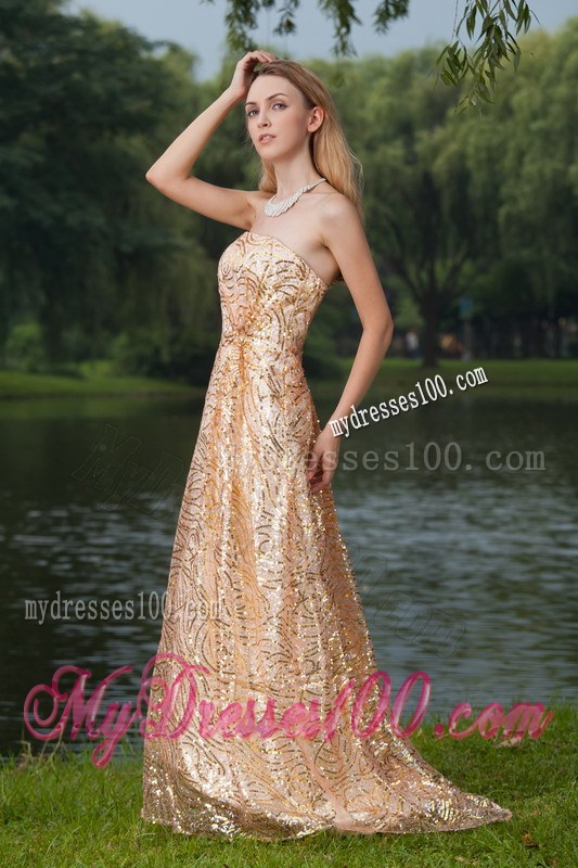 Perfect Gold Empire Strapless Sequins Prom Evening Dress