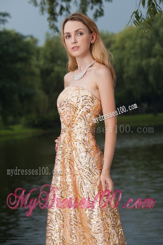 Perfect Gold Empire Strapless Sequins Prom Evening Dress