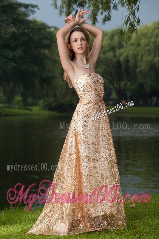 Perfect Gold Empire Strapless Sequins Prom Evening Dress