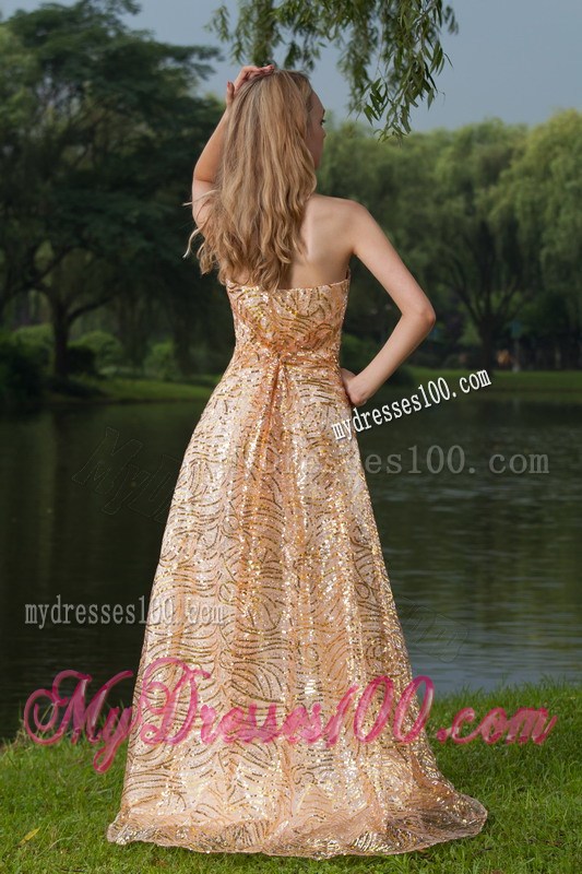 Perfect Gold Empire Strapless Sequins Prom Evening Dress