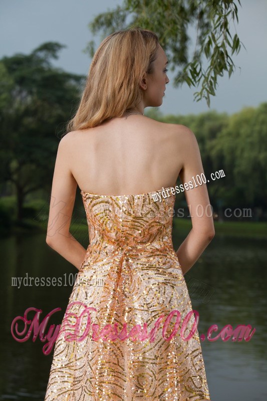 Perfect Gold Empire Strapless Sequins Prom Evening Dress
