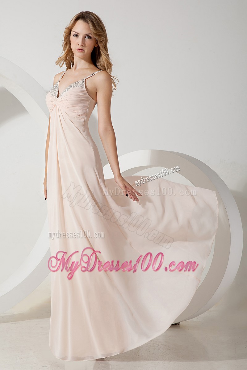 Light Pink Empire Spaghetti Straps Prom Dress with Beading