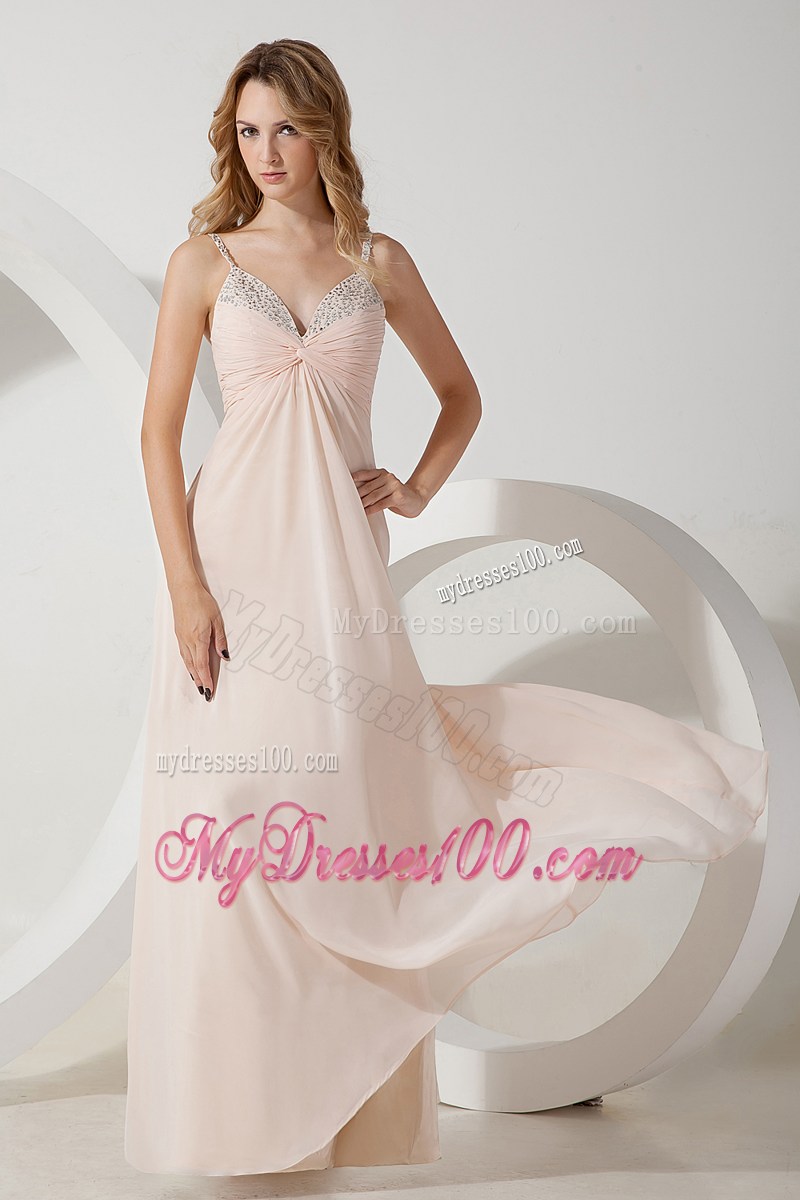 Light Pink Empire Spaghetti Straps Prom Dress with Beading