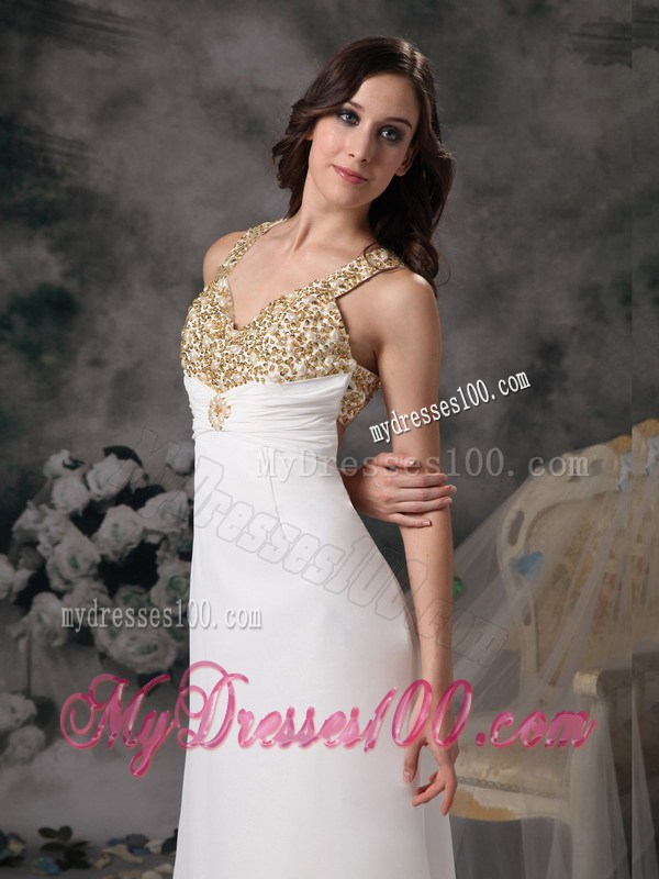 Modest Column V-neck Prom Dress with Beading Brush Train