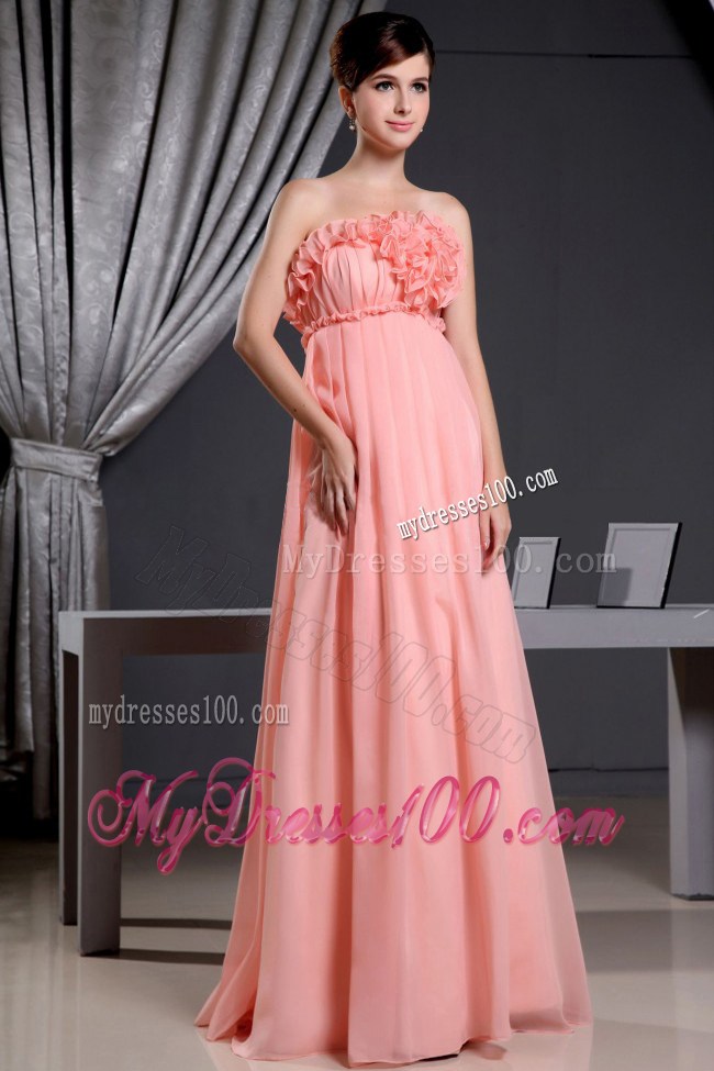Watermelon Elegant Prom Dress With Hand Made Flowers