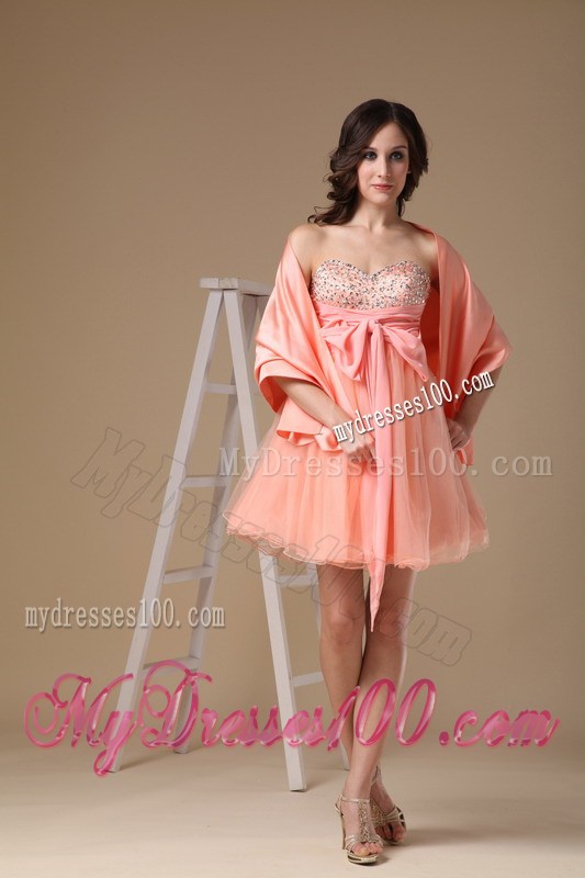 Sweetheart Watermelon Red Mini-length Beading Prom Dress