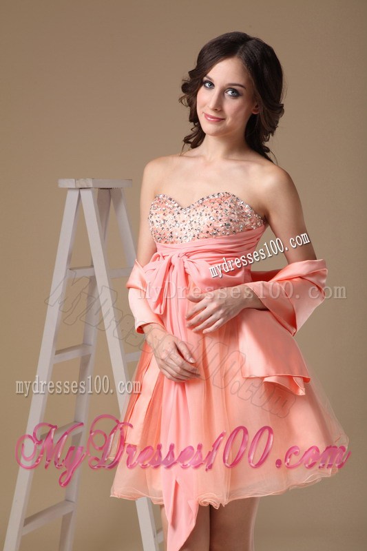 Sweetheart Watermelon Red Mini-length Beading Prom Dress