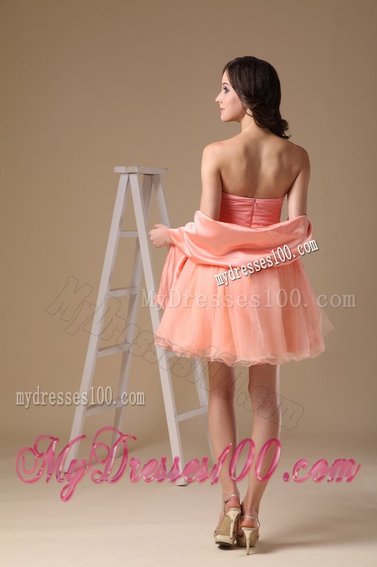 Sweetheart Watermelon Red Mini-length Beading Prom Dress