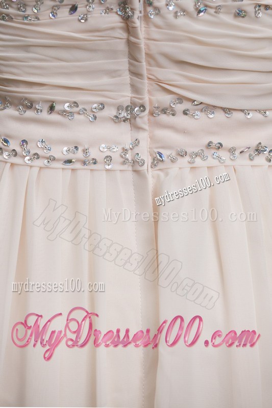 White Empire Strapless Brush Sweep Beaded Decorate Prom Dress