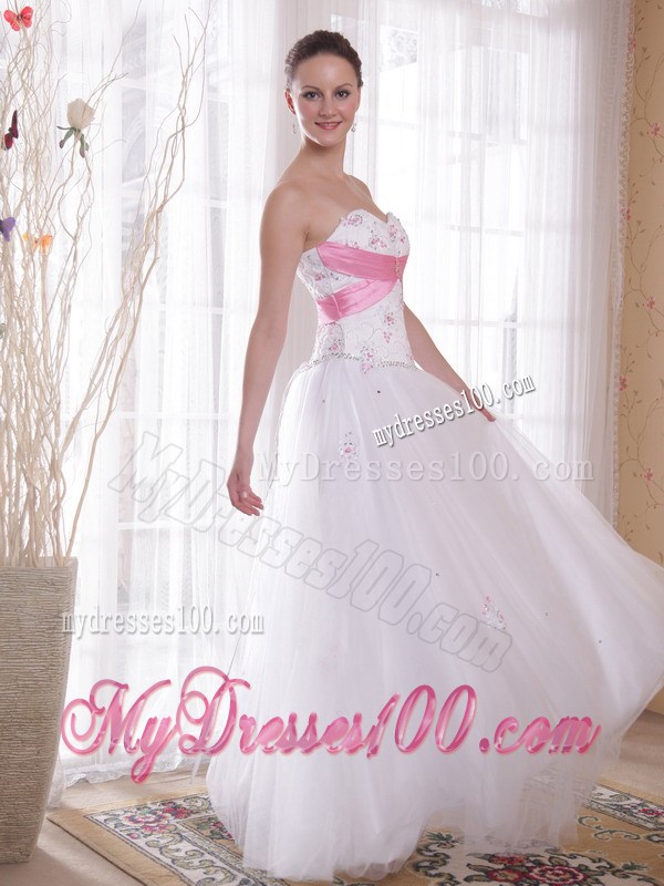 White Sweetheart Floor-length Beading and Rhinestones Prom Dress