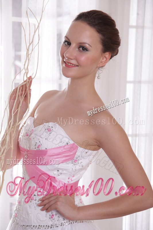White Sweetheart Floor-length Beading and Rhinestones Prom Dress