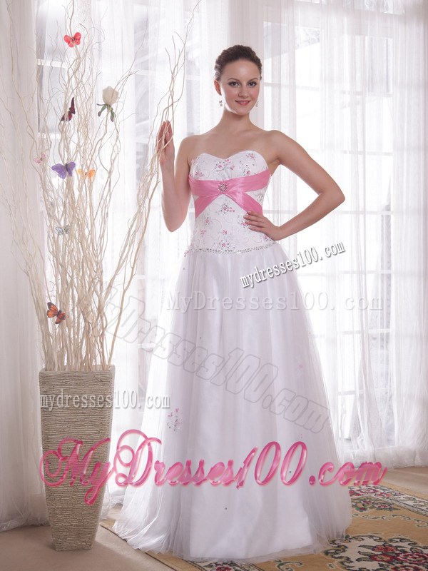 White Sweetheart Floor-length Beading and Rhinestones Prom Dress