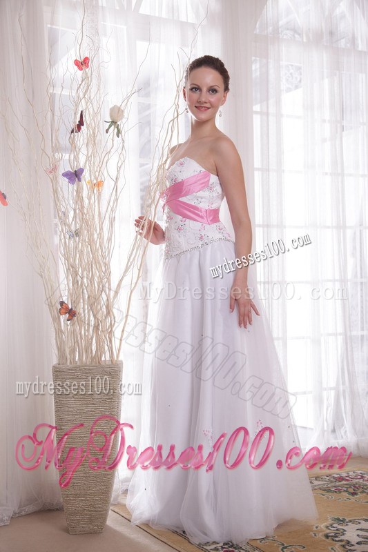 White Sweetheart Floor-length Beading and Rhinestones Prom Dress