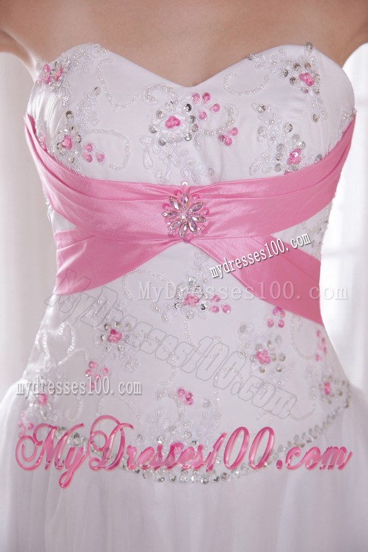 White Sweetheart Floor-length Beading and Rhinestones Prom Dress