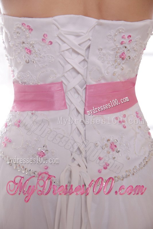 White Sweetheart Floor-length Beading and Rhinestones Prom Dress
