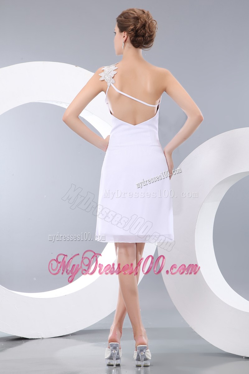 Affordable White One Shoulder Short Prom Dress with Appliques