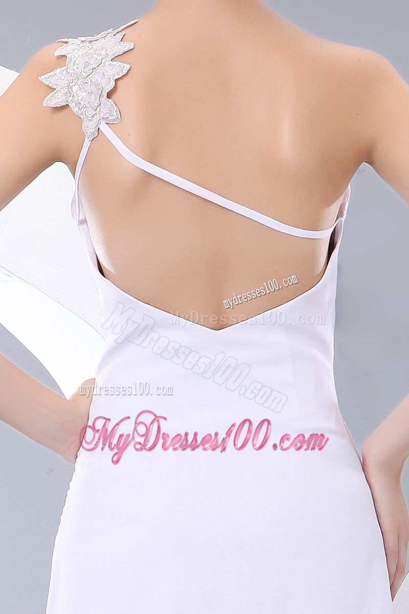 Affordable White One Shoulder Short Prom Dress with Appliques