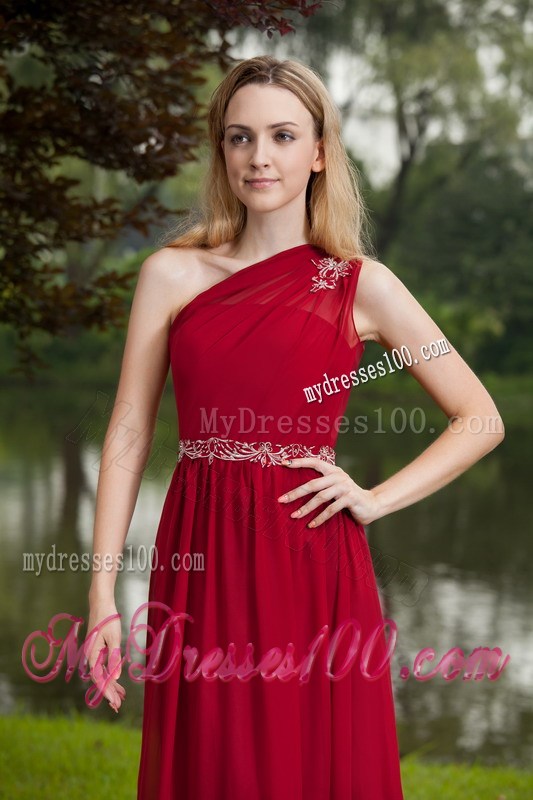 One Shoulder Wine Red Empire Beading Plus Size Prom Dress