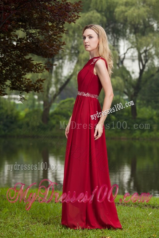 One Shoulder Wine Red Empire Beading Plus Size Prom Dress