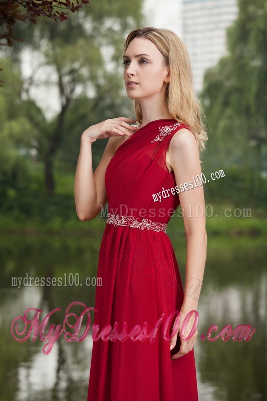 One Shoulder Wine Red Empire Beading Plus Size Prom Dress