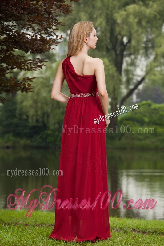 One Shoulder Wine Red Empire Beading Plus Size Prom Dress