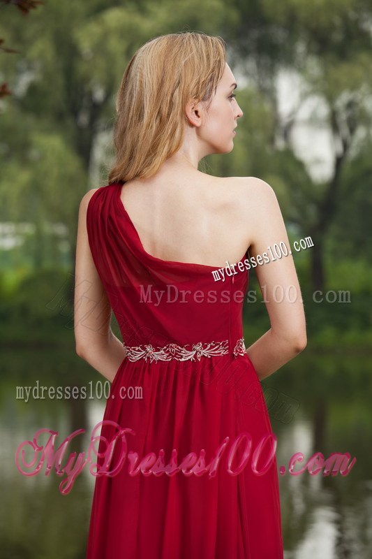 One Shoulder Wine Red Empire Beading Plus Size Prom Dress