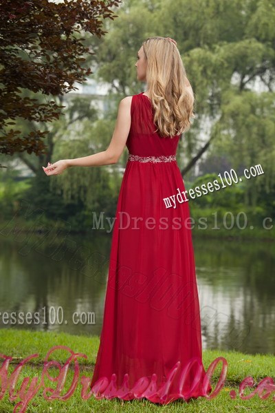 One Shoulder Wine Red Empire Beading Plus Size Prom Dress