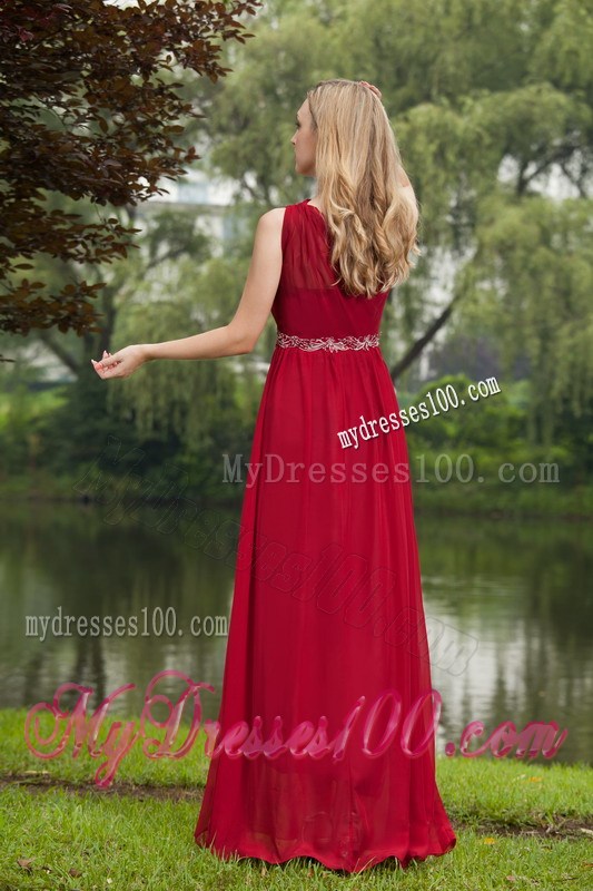 One Shoulder Wine Red Empire Beading Plus Size Prom Dress
